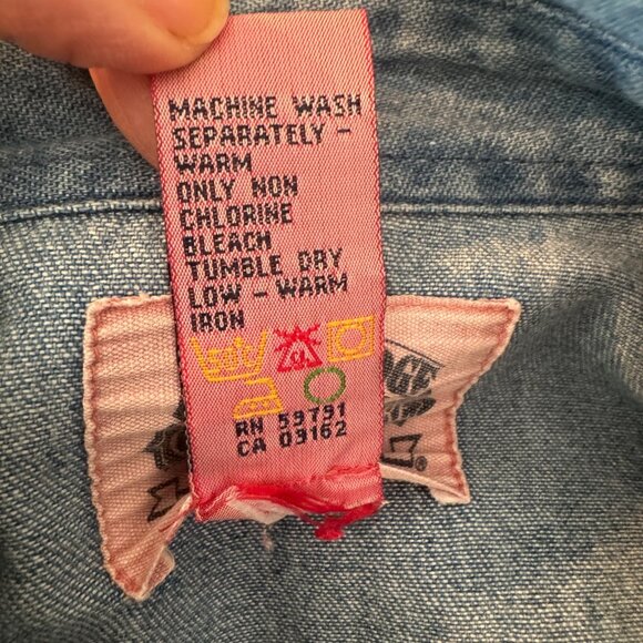 Cambridge Vintage 90s Denim Shirt Western Silver Boot Button Suede Trim Cowgirl - Picture 6 of 10